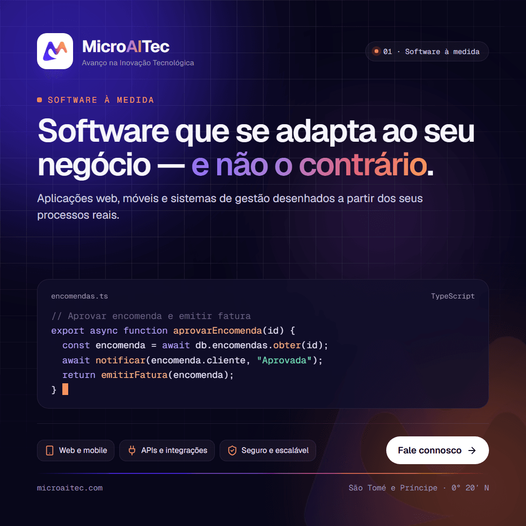 Software à medida — Software que se adapta ao seu negócio.